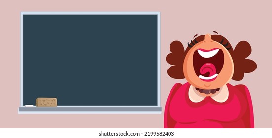 
Professor Talking in Front of the Class Vector Cartoon Character. Stressed schoolmistress speaking with in a loud voice
