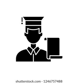 Professor teacher black icon, vector sign on isolated background. Professor teacher concept symbol, illustration 