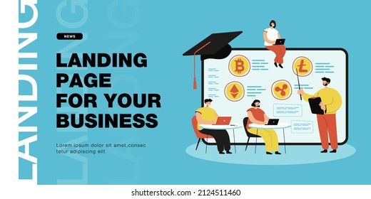 Professor Teaching Financial Literacy In Academy. Class At Business School Or University, Students Learning About Cryptocurrency And Trading Flat Vector Illustration. Finances, Education Concept