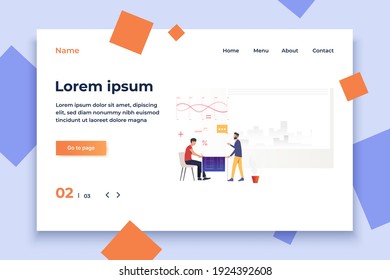 Professor teaching student who is drawing blueprint. Learning, information, back to college concept. Vector illustration can be used for topics like study, knowledge, education