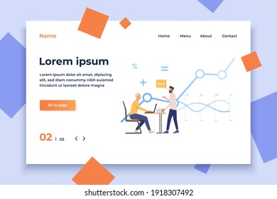 Professor teaching student who is sitting at desk with computer. Learning, information, back to college concept. Vector illustration can be used for topics like study, knowledge, education