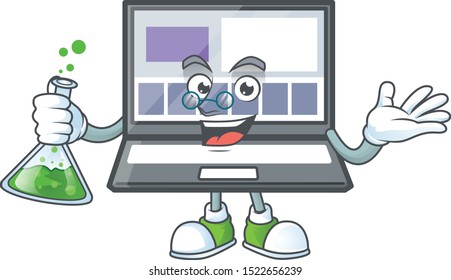 Professor technology laptop with character mascot shape