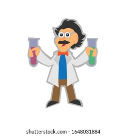 professor with test tubes simple illutration vector clip art