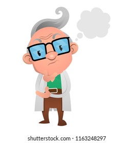 The Professor think for discovery with imagination ballon sign Cartoon Vector