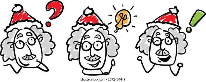 Professor thinking about new ideas - Man in new year hat finding inventing idea.
Man hand drawn doodle line art cartoon design character - isolated vector illustration outline of woman.

