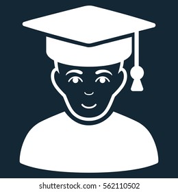 Professor vector icon. Flat white symbol. Pictogram is isolated on a dark blue background. Designed for web and software interfaces.