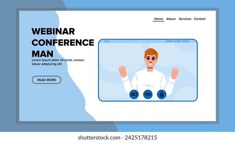 professor webinar conference man vector. call work, chat business, home video professor webinar conference man web flat cartoon illustration