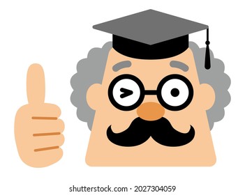 Professor's cartoon-style character. Thumbs up sign.