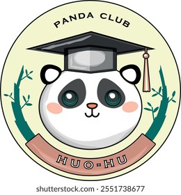 Logo de panda inteligente del profesor en gorra académica