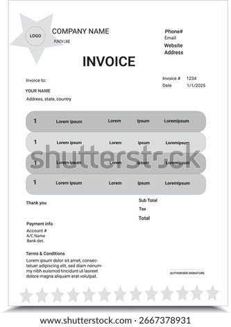 proffesional invoice design with star shape