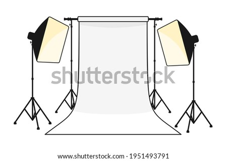 Proffesional photography studio with empty background and softbox light in vector illustration