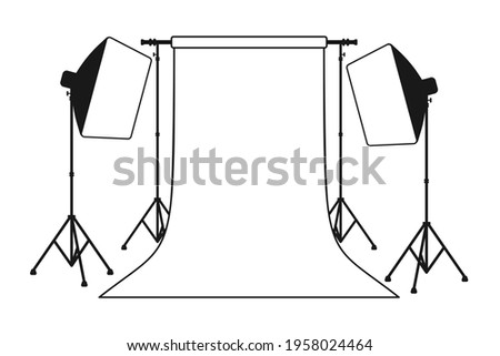 Proffesional photography studio with empty background and softbox light in silhouette vector illustration