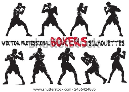 Proffesional training boxers silhouettes. Isolated box Fighters silhouettes on white background. Black and white vector design. Sport. Athletes.