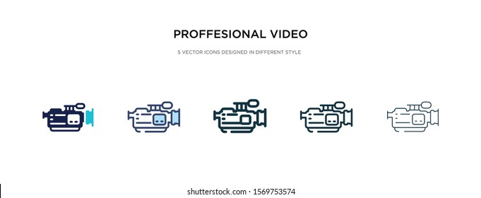 proffesional video camera icon in different style vector illustration. two colored and black proffesional video camera vector icons designed in filled, outline, line and stroke style can be used for