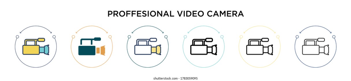 Proffesional video camera icon in filled, thin line, outline and stroke style. Vector illustration of two colored and black proffesional video camera vector icons designs can be used for mobile, ui, 