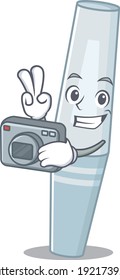 a proficient photographer mascara cartoon design concept working with camera. Vector illustration