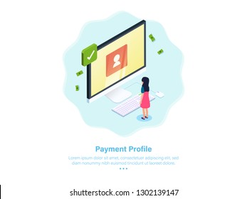 A profile Account Makes s Safe to Transact. Payment Profile Concept. 3d Isometric Vector Illustration.
