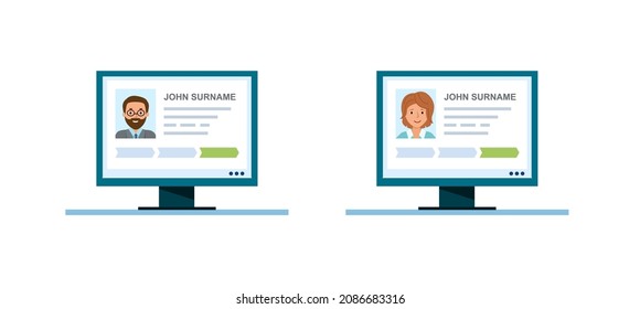 Ein Profilkonto auf einem Computer für einen Mann und eine Frau. Der persönliche Account des Benutzers. Vektorgrafik im flachen Stil.