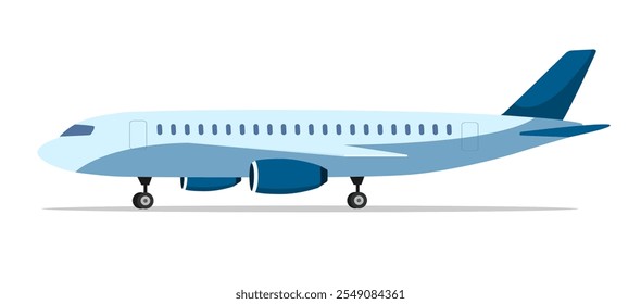 Perfil do avião isolado sobre fundo branco. Avião de passageiros. Vista lateral do avião. Estoque vetorial
