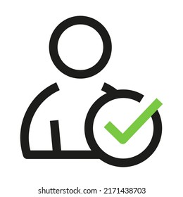 Profile approved icon. Check mark. Check Customer icon. Editable Line Vector.