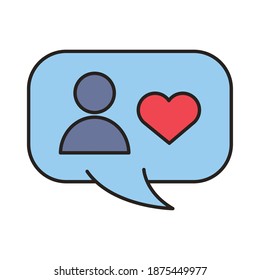 avatar de perfil con corazón en línea de burbuja de voz y diseño de ilustración vectorial de estilo de relleno