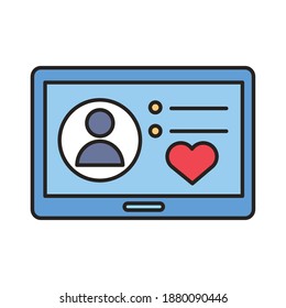 avatar de perfil con corazón en línea de tableta y diseño de ilustración vectorial de estilo de relleno