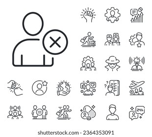 Profile Avatar sign. Specialist, doctor and job competition outline icons. Remove User line icon. Person silhouette symbol. Delete user line sign. Avatar placeholder, spy headshot icon. Vector