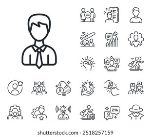 Profile Avatar sign. Specialist, doctor and job competition outline icons. Male User line icon. Businessman Person silhouette symbol. Businessman line sign. Vector