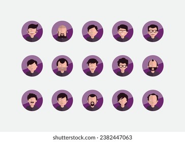 Profile avatar vector icon, symbol, logo with different kind of hair, bread and face style