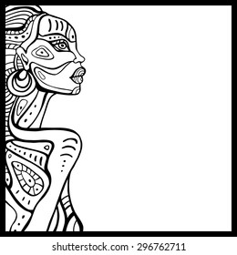 Profile of beautiful African woman. Hand drawn ethnic illustration.