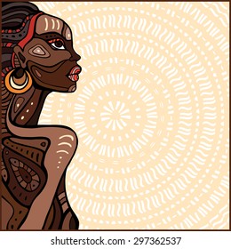 Profile of beautiful African woman. Hand drawn ethnic illustration.