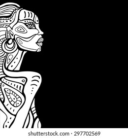 Profile of beautiful African woman. Hand drawn ethnic illustration.