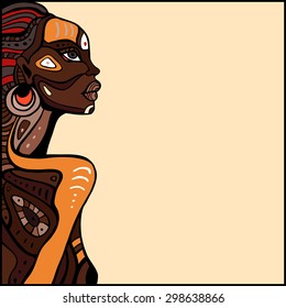 Profile of beautiful African woman. Hand drawn ethnic illustration.