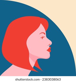 Profile of a beautiful girl. Vector illustration in flat, simple style. Design element for posters, prints for clothing, banners, covers, websites, social networks, logo