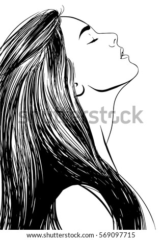 Profile Beautiful Woman Long Hair Stock Vector (Royalty 