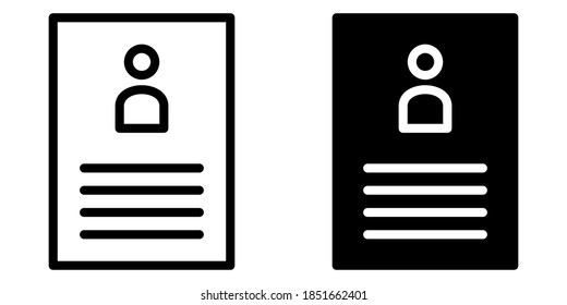 Profile, Bio Data, Resume, Curriculum Vitae in Outline and Glyph Icon