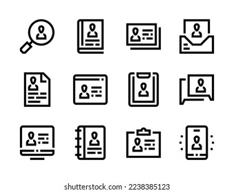 Profile, Bio and User information line vector icons. Account details and Personal review editable stroke outline icon set.