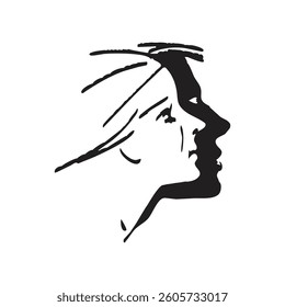 Woman’s profile, black silhouette, white background, sketch