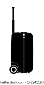 Profile black travel suitcase. Castors and handle for convenience. Travel airfare or vacation