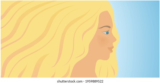 Profile Of Blond Woman With Big Blond Hair. Vector Illustration.