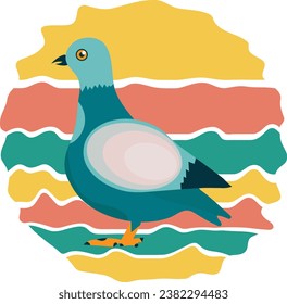Profile of blue pigeon on colorful background in form wavy circle. One from the collection for kids. Vector illustration	