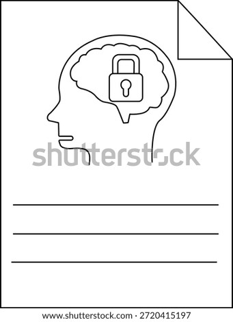 A profile with a brain containing a padlock on a page with lines