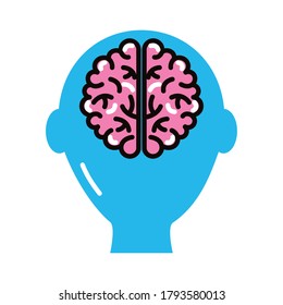perfil con línea humana cerebral y diseño de ilustración vectorial de estilo de relleno