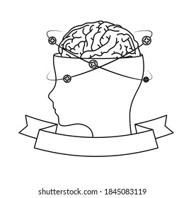 profile with brain human and pluss symbols around mental health care vector illustration design