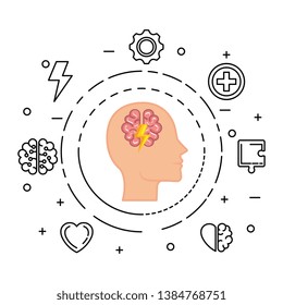 profile with brain and ray power set icons