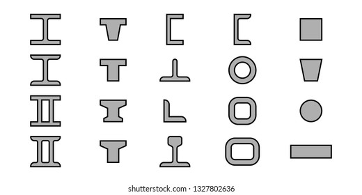 Profile of building beams. Vector illustration. Design and architecture. Set of icons.