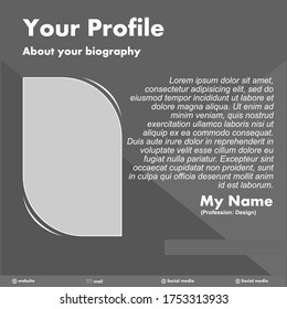 The profile card is gray and there is a place to insert photos in a vertical rectangular shape