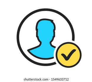 Profile check icon. User profile sign web icon with check mark glyph. Profile with checkmark icon verified account. User profile symbol approved or applied person sign, validation verified.