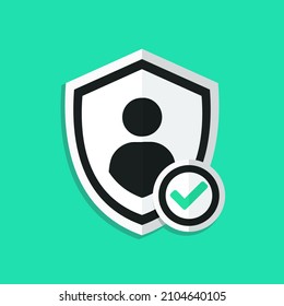 Profile with check mark and shield. Secure profile. Illustration vector