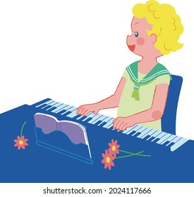 Profile of a child playing the piano